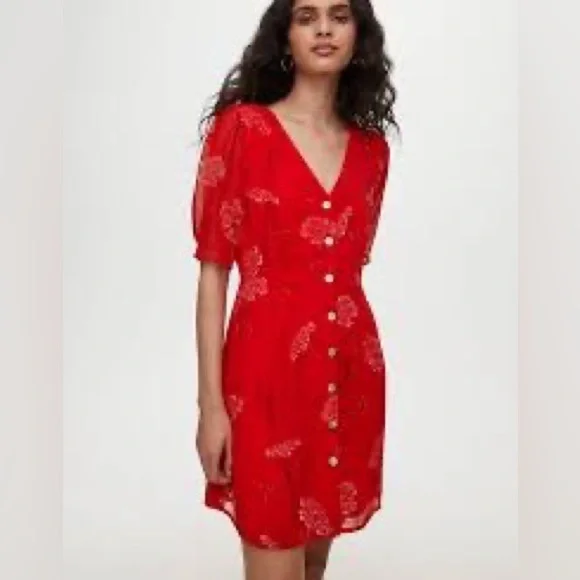 Wilfred | Floral Flame Scarlet Button Front Mini Dress - Picture 9 of 9